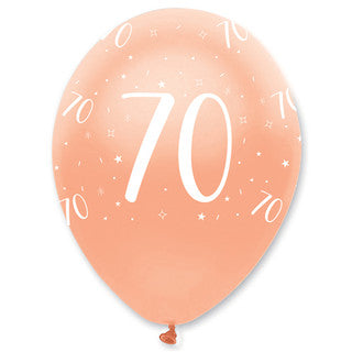 Age 70 Latex Balloon Rose Gold - 6 Pack