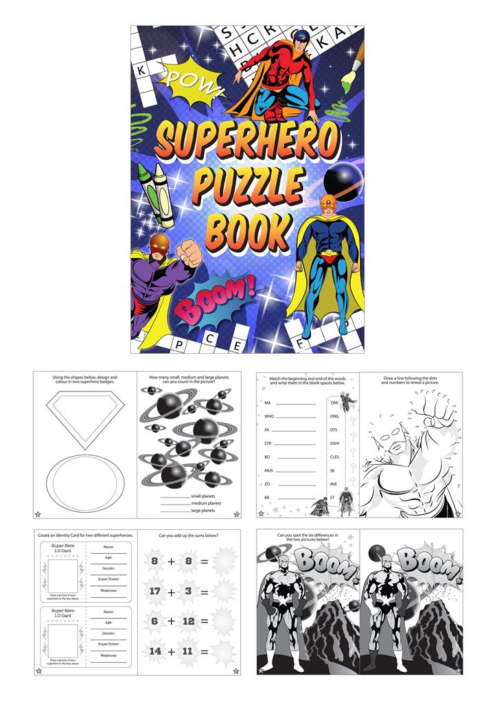 Superhero puzzle activity book