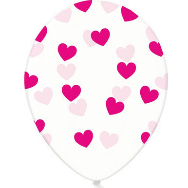 12" Clear Hot Pink Heart Latex Balloons - 50 Pack (also available in singles)
