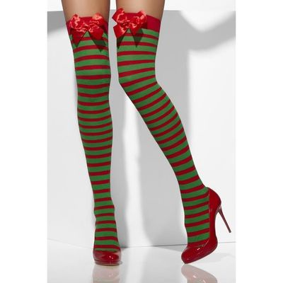 Red and Green Striped Hold Up Stockings