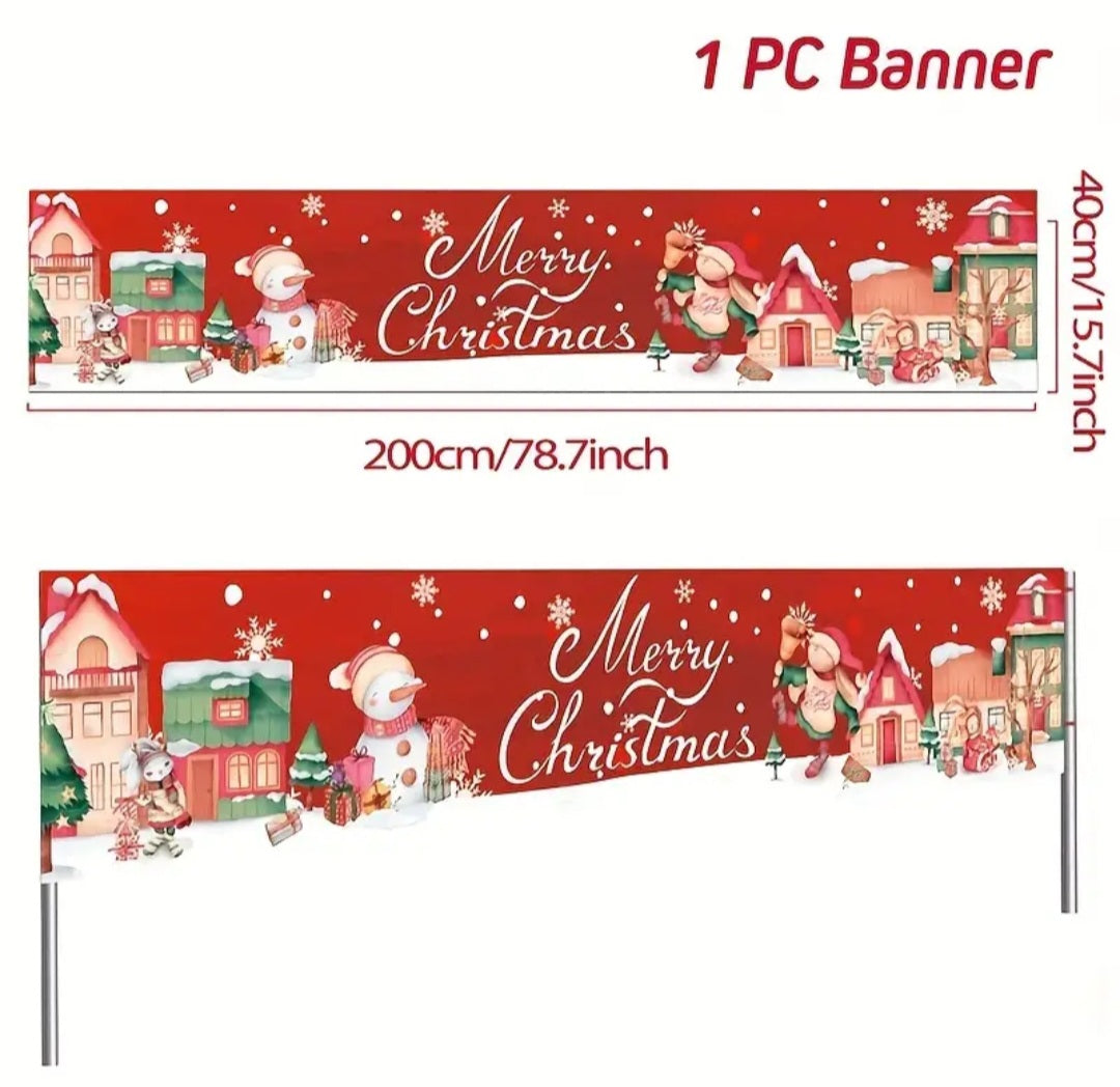 Merry Christmas Snowman and Santa Horizontal Banner