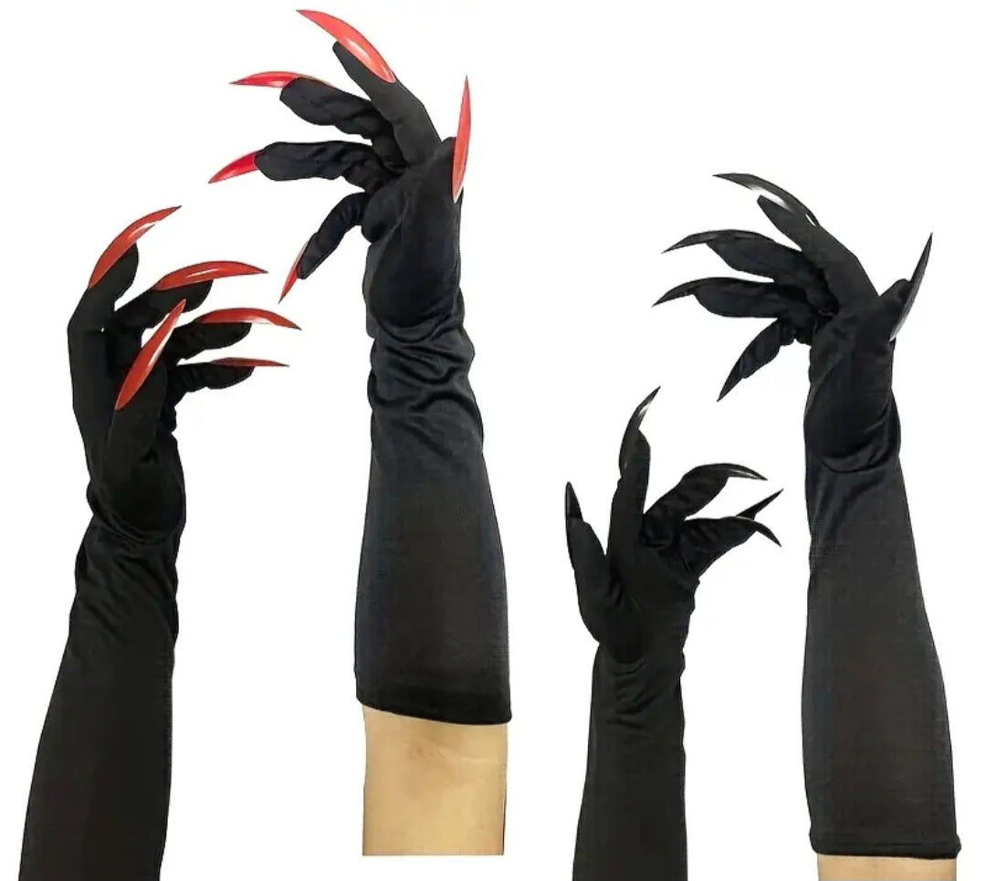 Long Black Gloves with Nails