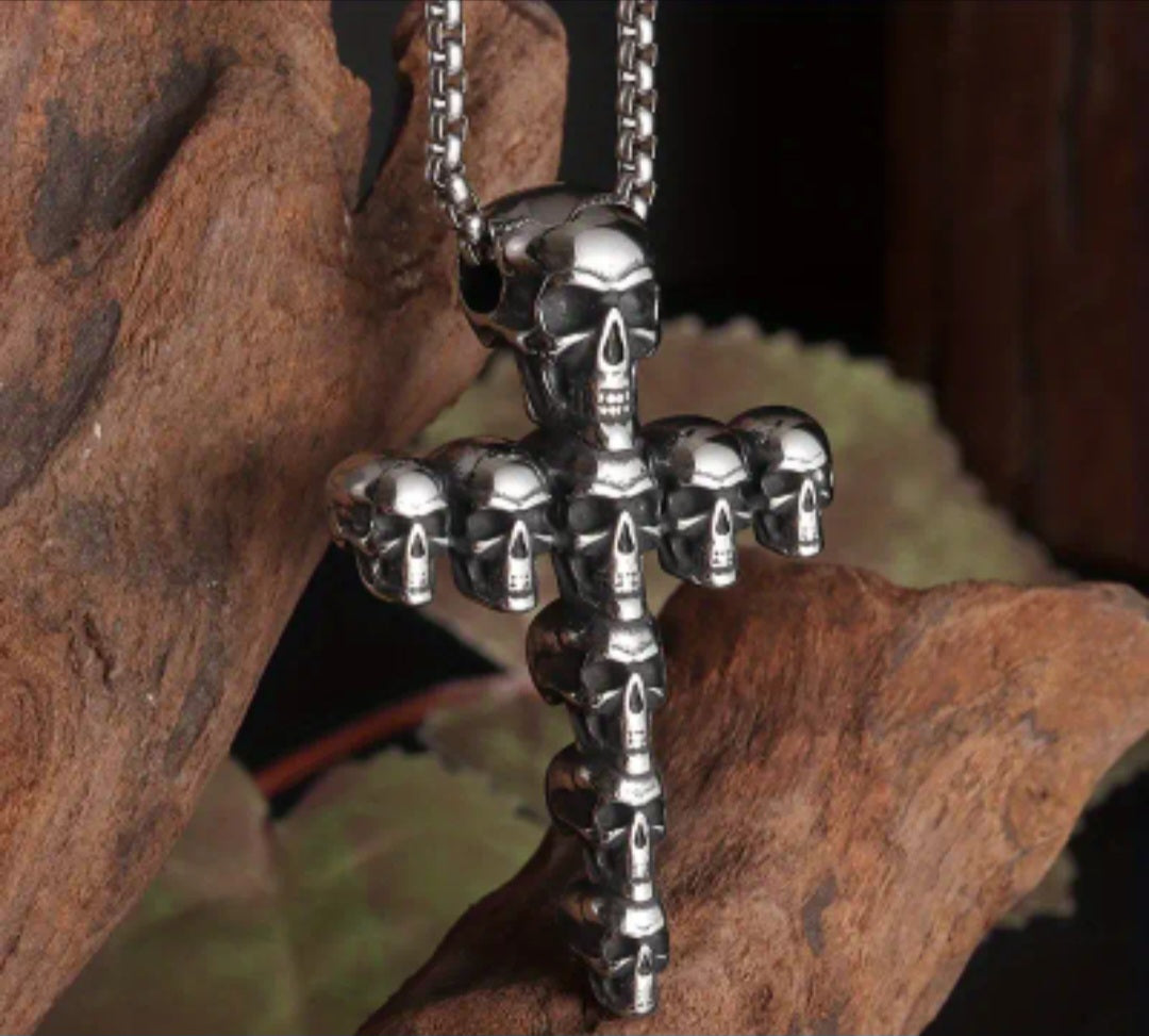 Multi Skull Cross Necklace