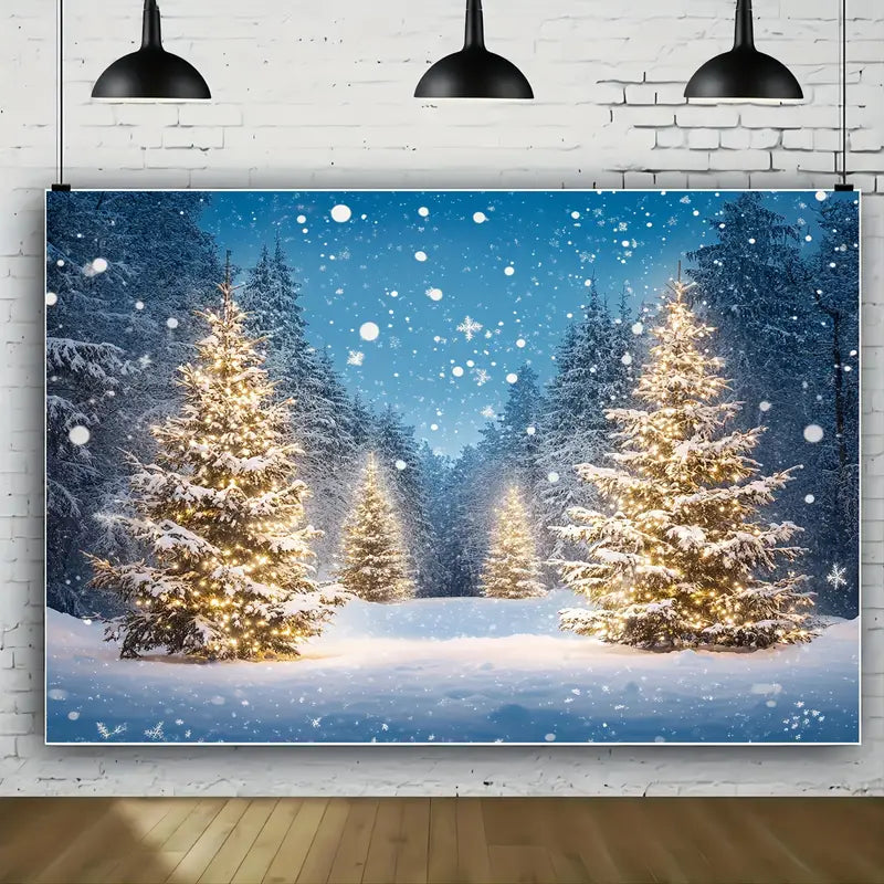 Snowy Pine Christmas Trees Backdrop