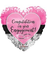 Happy Engagement Pink and Black 18" Foil Balloon