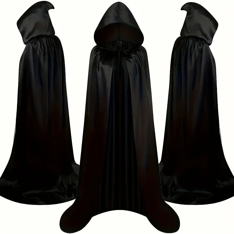 Adult Satin Feel Hooded Cape Black 130cm