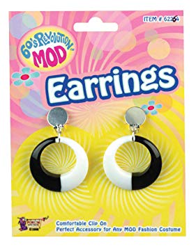 Mod Earrings Black and White Clip On