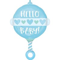 Hello Baby Girl/ Boy Rattle Supershape Foil Balloon