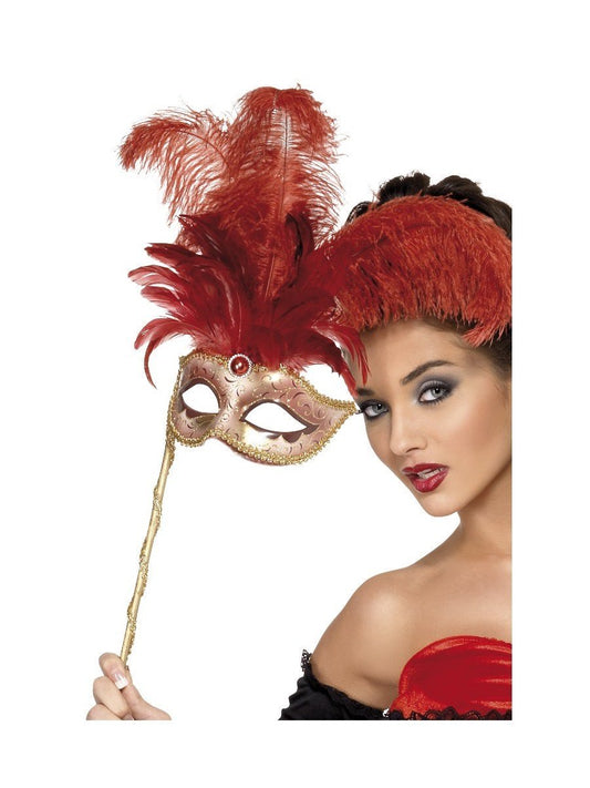 Deluxe Baroque Red Mask With Handle