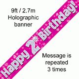 Happy 2nd Birthday Pink Holographic Banner