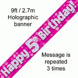 Happy 5th Birthday Pink Holographic Banner