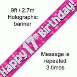 Happy 17th Birthday Pink Holographic Banner