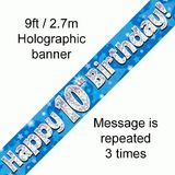 Happy 10th Birthday Blue Holographic Banner