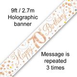 Happy 70th Birthday Rose Gold Sparkling Fizz Banner