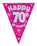 Happy 70th Birthday Pink Holographic Bunting