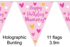 Happy Birthday Mummy Holographic Bunting