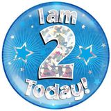 I am 2 Today Holographic Blue Badge Jumbo