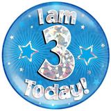 I am 3 Today Holographic Blue Badge Jumbo