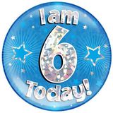 I am 6 Today Holographic Blue Badge Jumbo