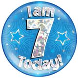 I am 7 Today Holographic Blue Badge Jumbo