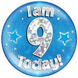 I am 9 Today Holographic Blue Badge Jumbo