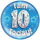 I am 10 Today Holographic Blue Badge Jumbo