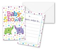 Baby Shower Coloured Elephants Invitations 8pkt