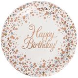 Happy Birthday Sparkling Fizz Rose Gold Plates 8pkt