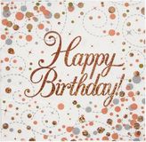 Happy Birthday Sparkling Fizz Rose Gold Napkins 16pkt