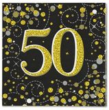 50 Sparkling Fizz Black and Gold Napkins 16pkt