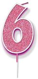 Sparkling Fizz Pink Number 6 Candle