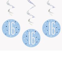16 Glitz Blue Hanging Swirl Decorations 6pkt