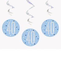 40 Glitz Blue Hanging Swirl Decorations 6pkt