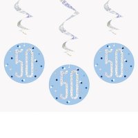 50 Glitz Blue Hanging Swirl Decorations 6pkt