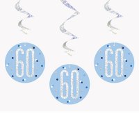 60 Glitz Blue Hanging Swirl Decorations 6pkt