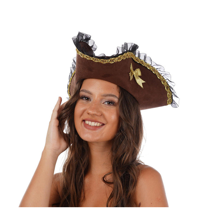 Deluxe Pirate Hat Lace Brown