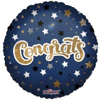 Congrats Navy Sparkle Stars 18" Foil Balloon