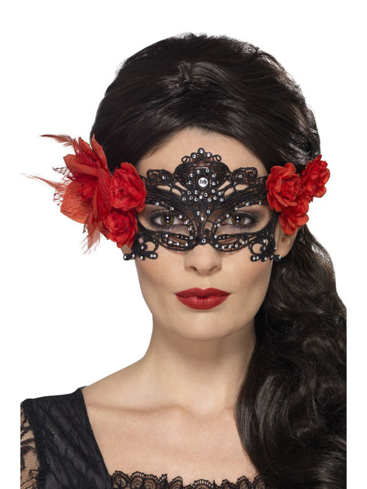 Embroidered Lace Filigree Eyemask with Roses