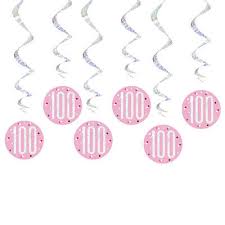 100 Glitz Pink Hanging Swirl Decorations 6pkt