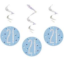 21 Glitz Blue Hanging Swirl Decorations 6pkt