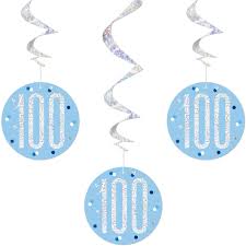 100 Glitz Blue Hanging Swirl Decorations 6pkt