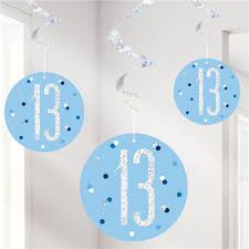 13 Glitz Blue Hanging Swirl Decorations 6pkt