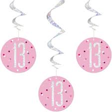 13 Glitz Pink Hanging Swirl Decorations 6pkt