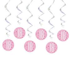18 Glitz Pink Hanging Swirl Decorations 6pkt