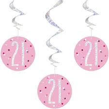 21 Glitz Pink Hanging Swirl Decorations 6pkt