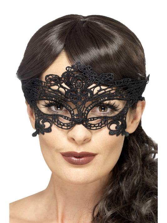 Embroidered Lace Filigree Heart Eyemask Black
