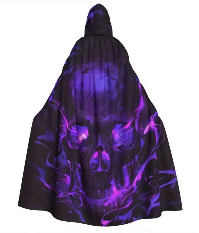 🌟New🌟 Adult Flame Skull Hooded Cape Purple