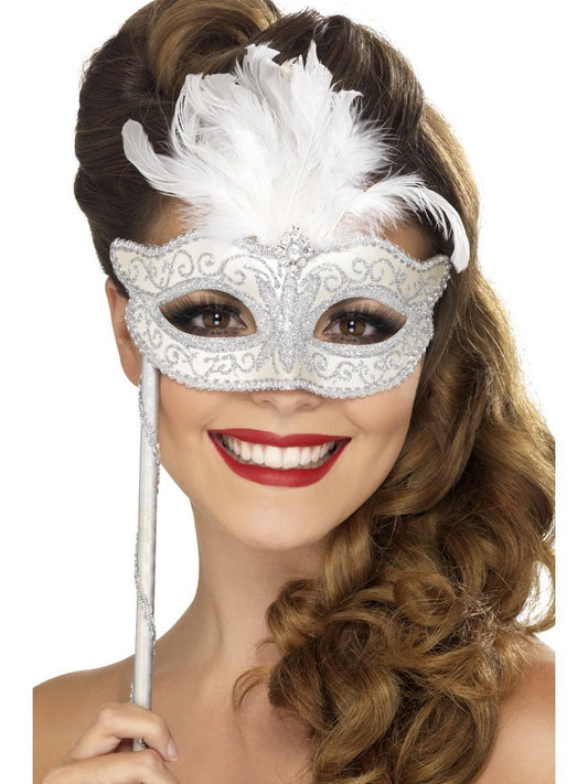 Baroque White Mask With Handle