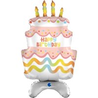 Happy Birthday Cake Stand Up Airfilled Supershape Foil Balloon