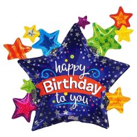 Happy Birthday Scatter Star Supershape Foil Balloon